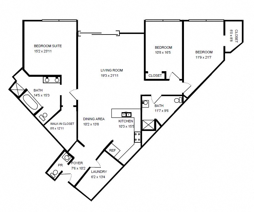 Floor plan for 3 beds, 2 baths, 1881 sqft